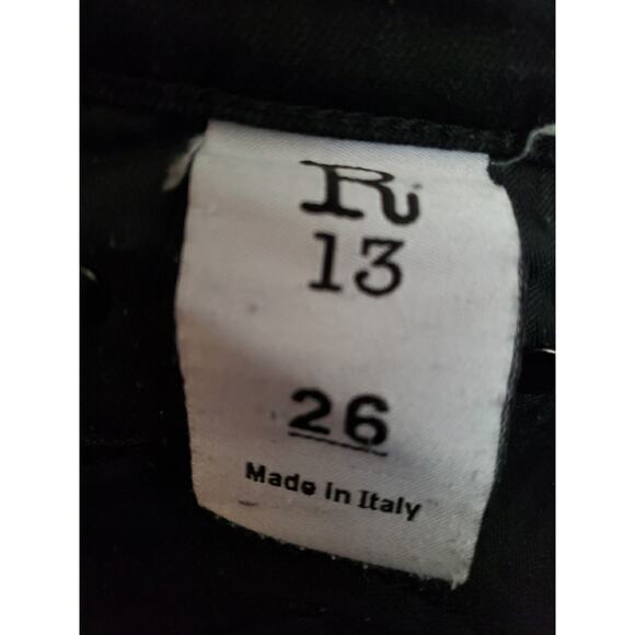 R13 The Drop Jeans Sz 26 Black Denim Stretch Slouchy Crop High Rise (V6 - Picture 4 of 11